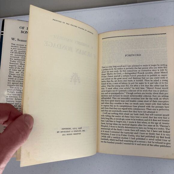 W. Somerset Maugham OF HUMAN BONDAGE Book Club Ed. Dust Jacket Hardcover 1936 - Picture 6 of 6